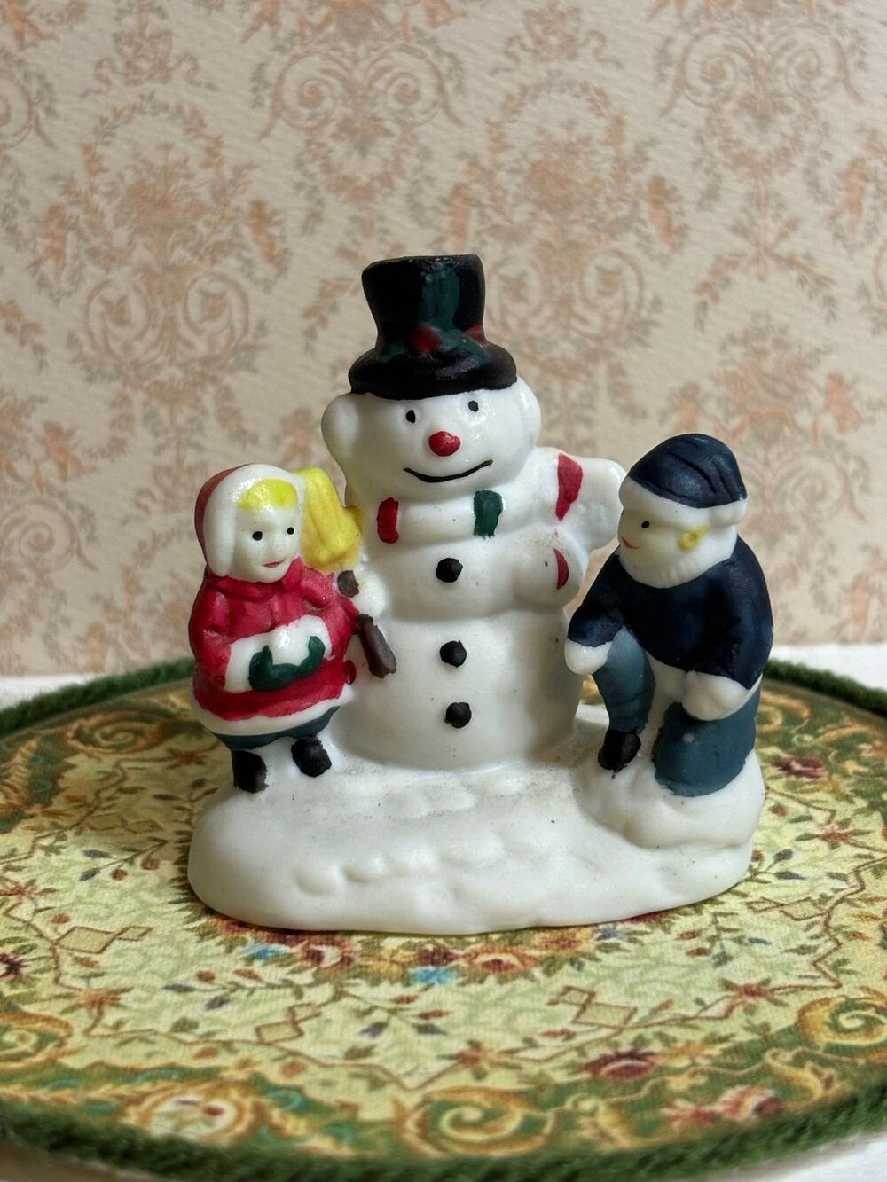 Vintage Christmas Village Snowman and Children Figurine